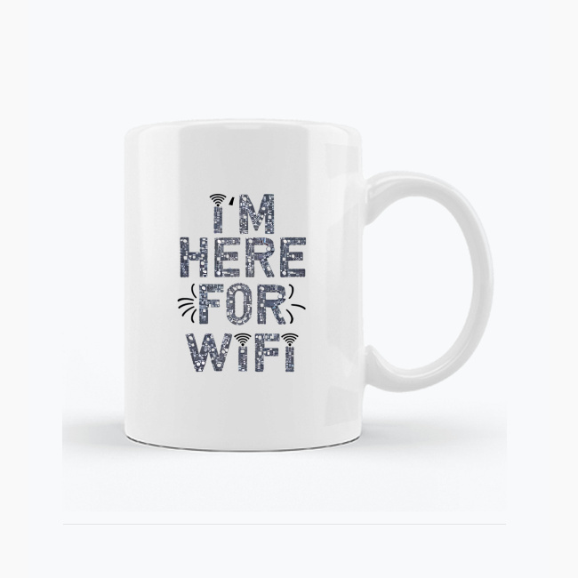Biały kubek 330ml - I'm Here for WI-FI - obrazek 2