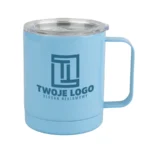 Personalizowany kubek stalowy light z uchwytem, 330ml - Twój Projekt - Niebieski
