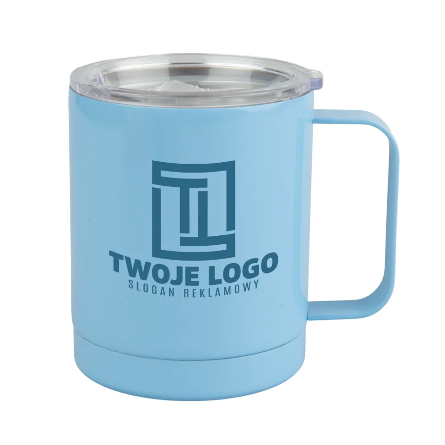 Personalizowany kubek stalowy light z uchwytem, 330ml - Twój Projekt - Niebieski
