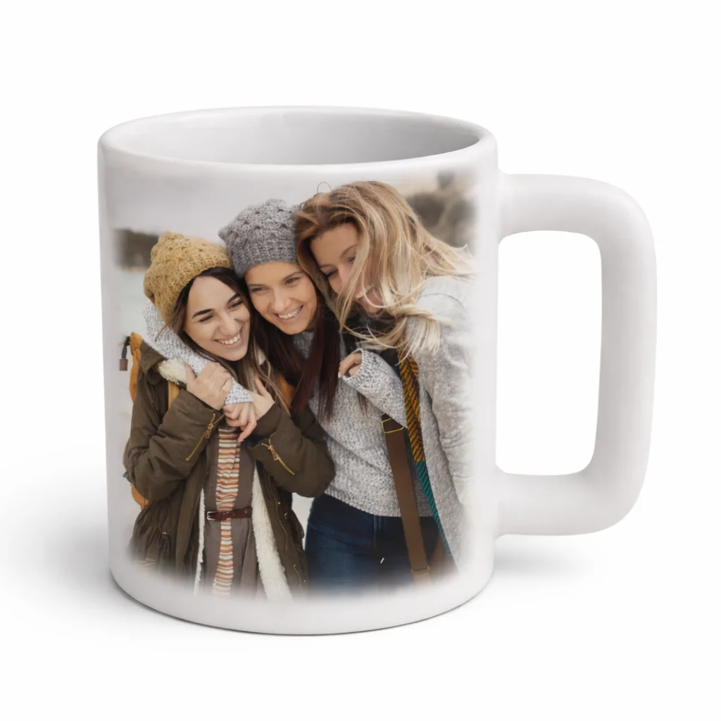 Stylowy kubek z nadrukiem, matowy, kwadratowe ucho - Twój Projekt - Biały